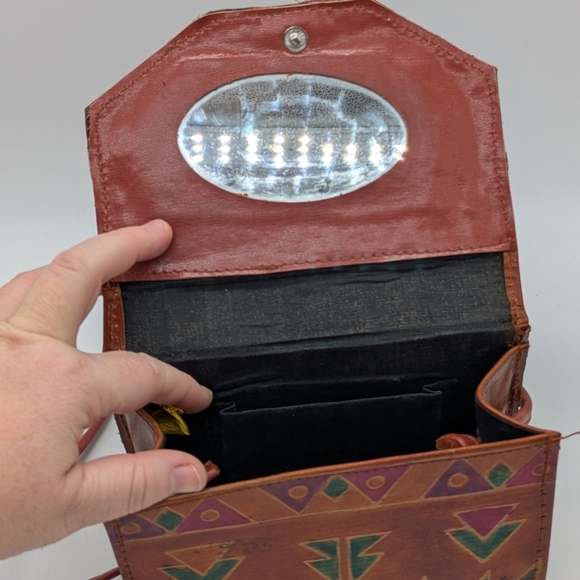 Vintage Orange Red Safari Elephant Leather Crossbody Bag Purse - Picture 8 of 14